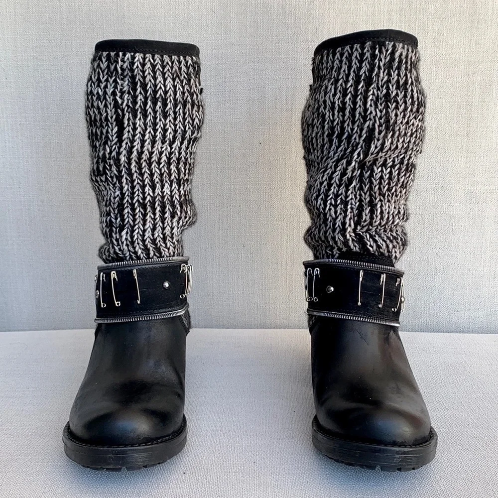 LUISA MIRANDA ITALIA Chunky Lug Sole Harness Slouch Biker Moto Boots, Size 36 6 - Picture 4 of 11